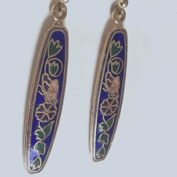 COPY - BLUE ENAMEL EARRINGS - Picture 1 of 4